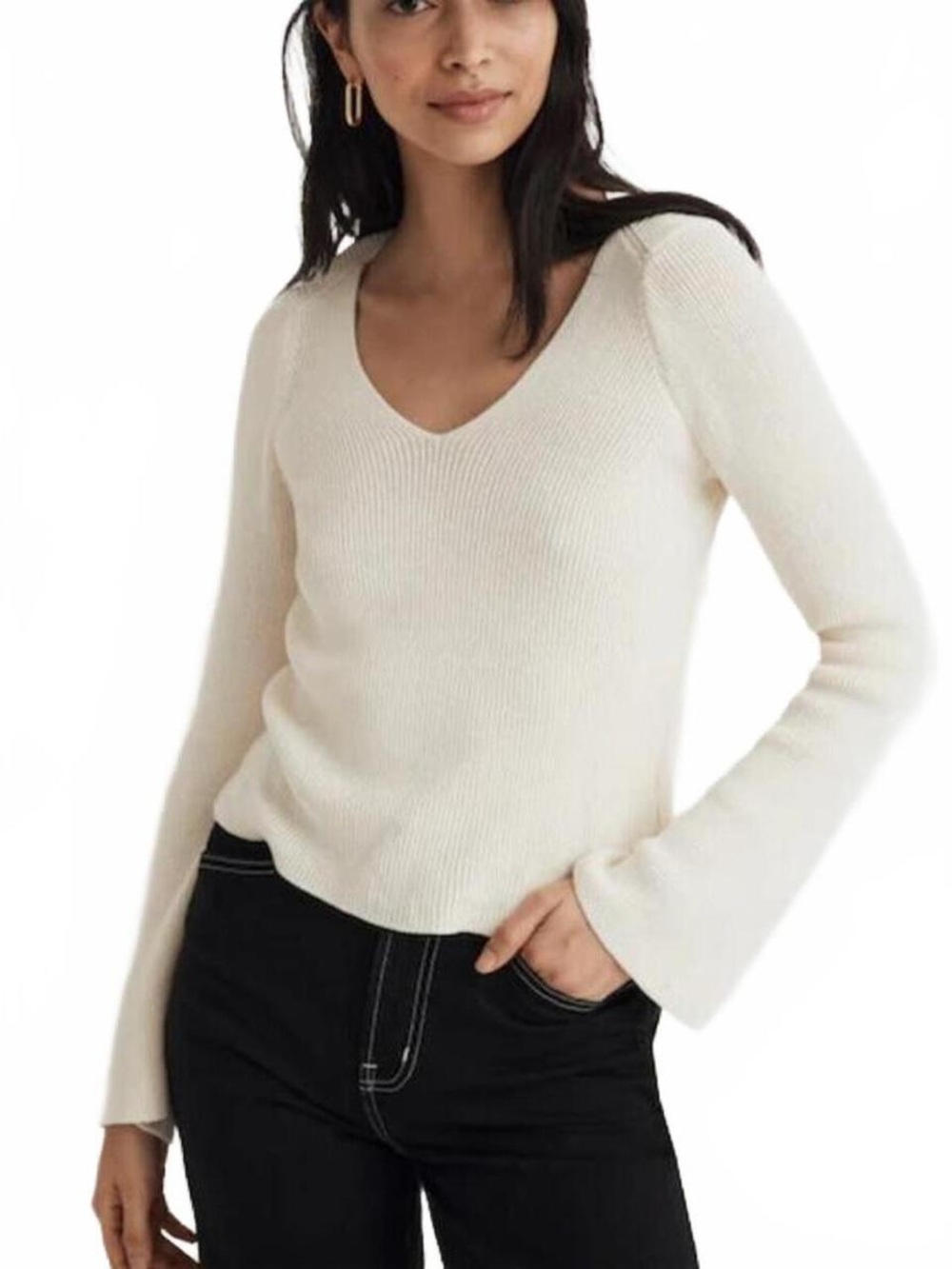 Madewell Cream V-Neck Ribbed Sweater - Picture 2 of 9
